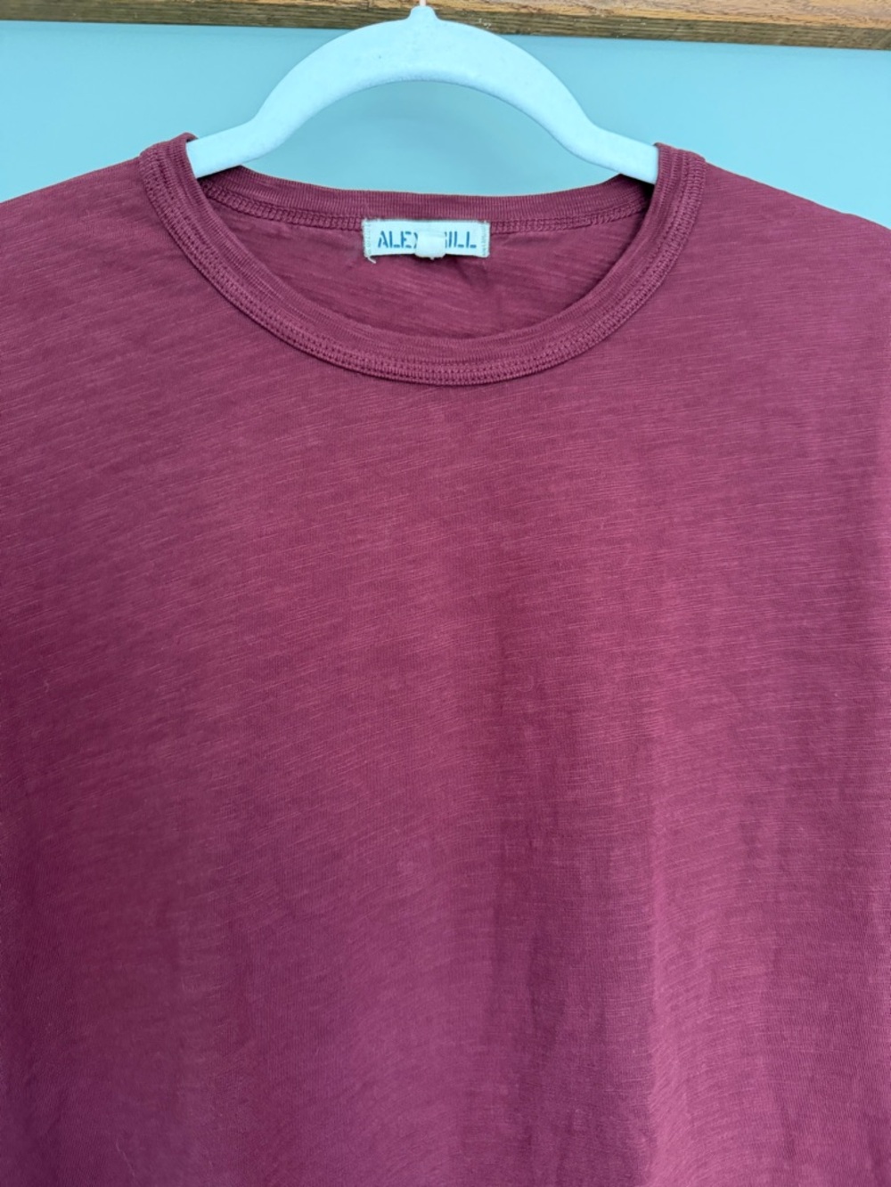 Alex Mill 100% Slub Cotton Burgundy Red Classic Basic Short Sleeve Tee Shirt - Picture 5 of 16